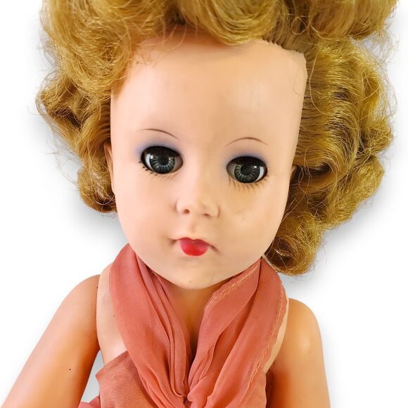 Vintage 18" Doll Hard Plastic Sleep Eyes Blonde Curls 1950s-60s Glamour Dress - Picture 3 of 16